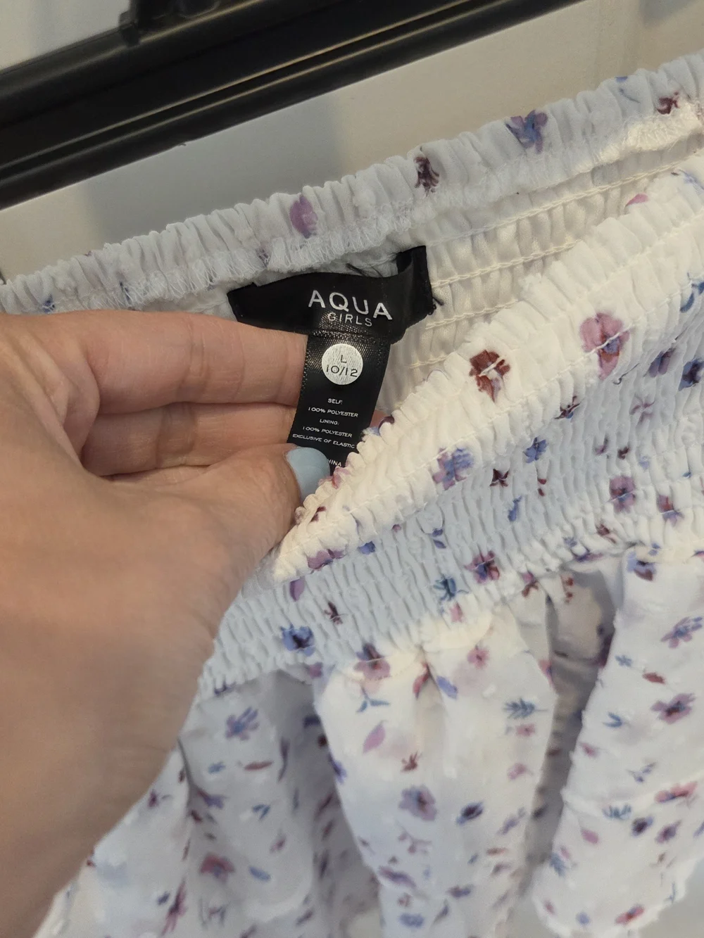 Aqua White Floral Smocked Crop Top — Purple & Pink Accents